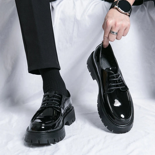 Classic Men Shoes for Wedding Fashion Thick Bottom Oxfords Male Shoes 2023 Lace-Up Elevator Casual Shoes New Arrival Club Shoes